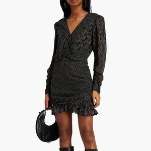 BA&SH Little Ruched Printed Georgette Mini Dress Size L